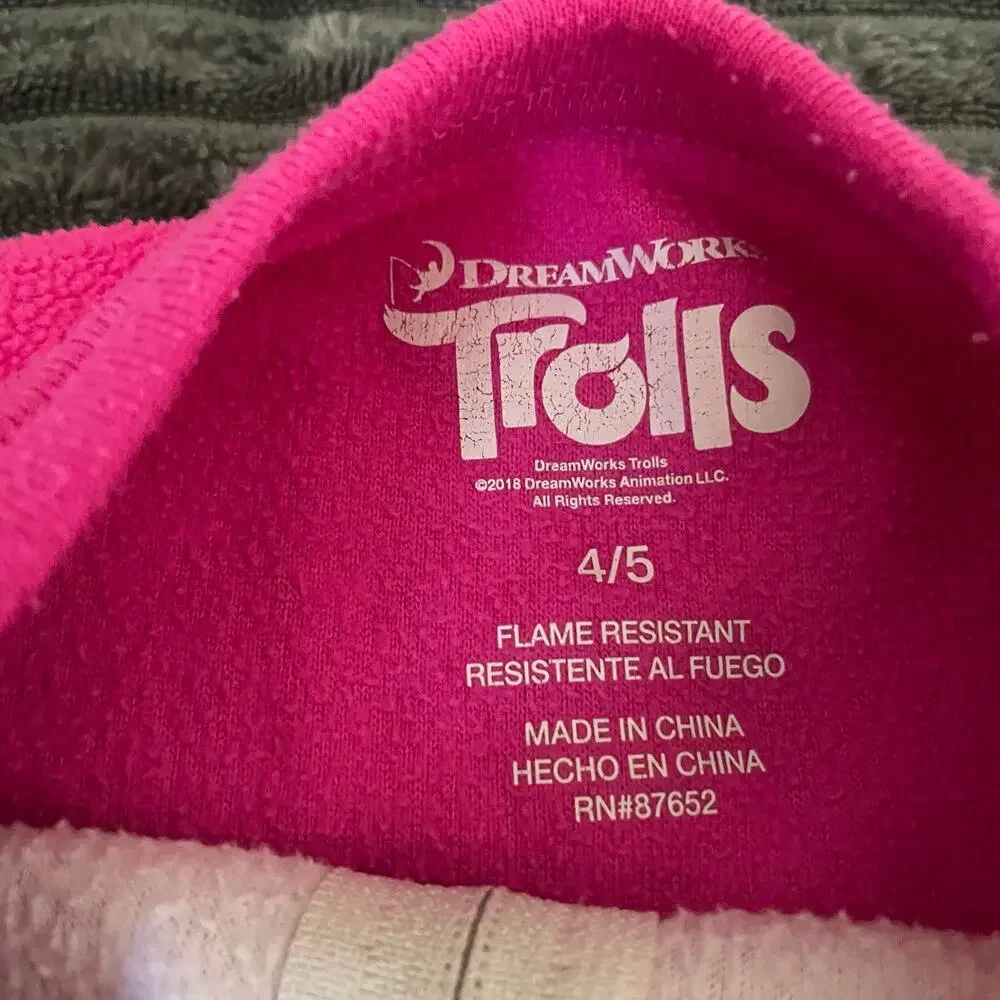 Dreamworks Trolls Kids One Piece Fleece Sleepwear Size 4/5 Jumpsuit